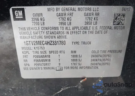 2017 GMC Sierra 1500 Sle from USA, damaged, VIN 1GTV2MEC4HZ331780